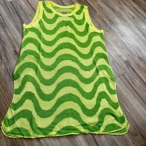 Green and Yellow Wave Pattern Sleeveless cover up